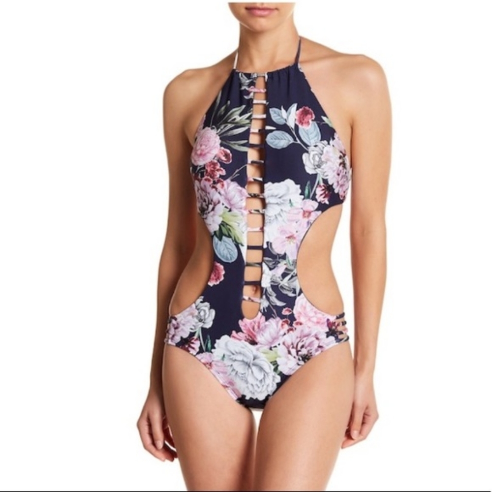 NWOT, RACHEL Rachel Roy Lattice Front Monokini Swimsuit